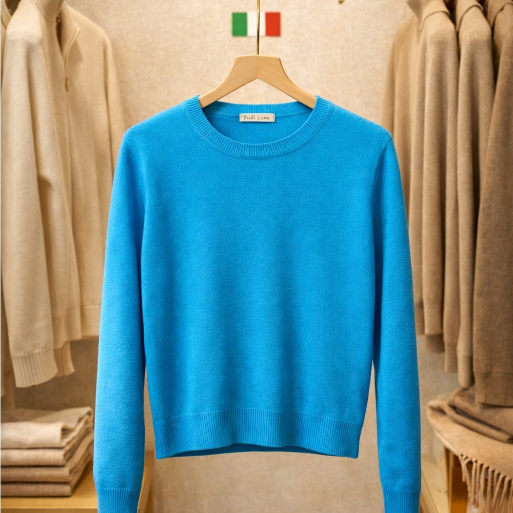 🌸Made in Italy 🇮🇹 Women’s Classic Crewneck Sweater in Bright Blue size S 💯Cotton